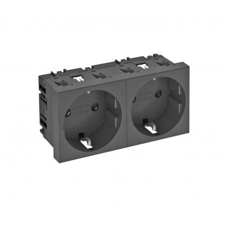 0° socket, protective contact, double Black-grey; RAL 7021