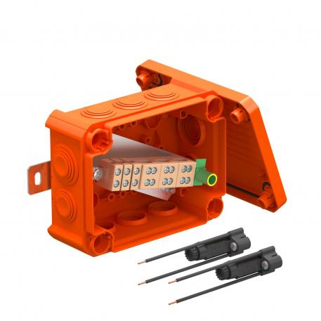 FireBox T100 läbistatavate tihenditega, 2 sulavkaitsme alusega 136x102x57 | 10 | IP66 | 8 x M25 2 x M32 | pastelloranž; RAL 2003
